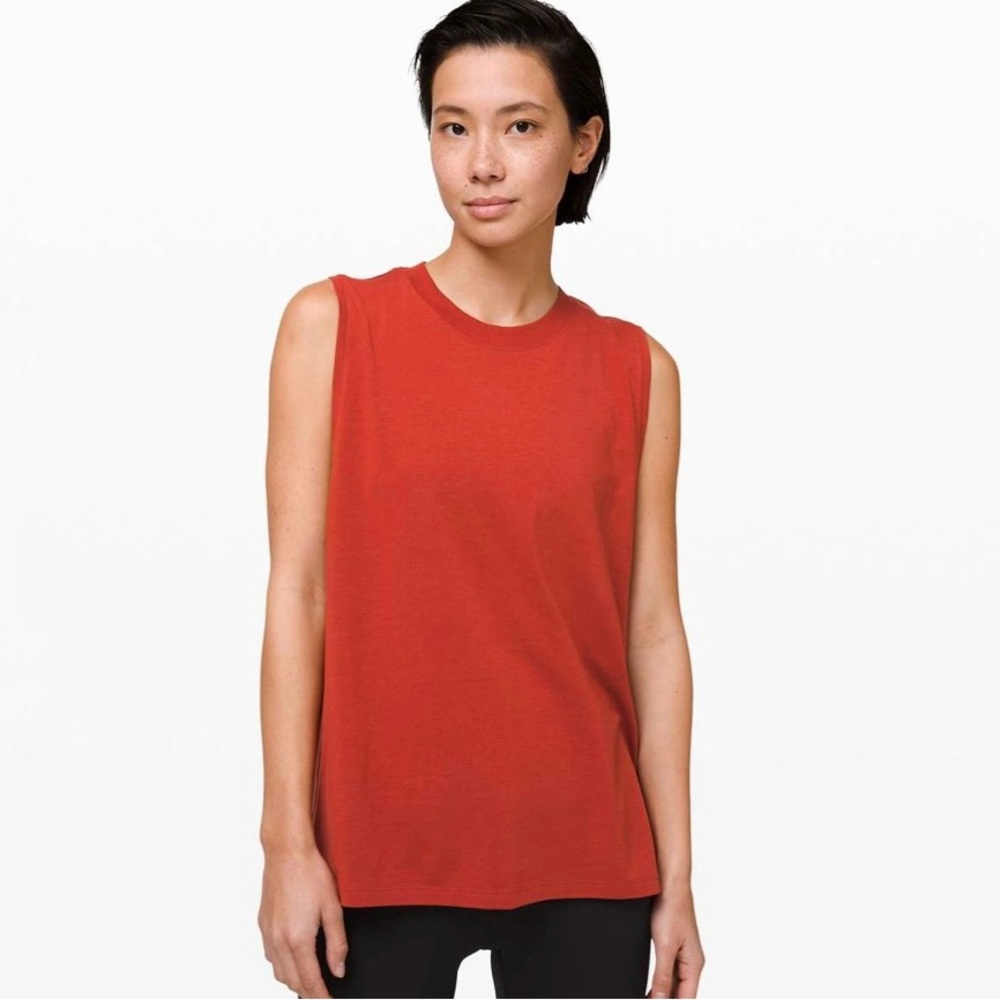 Lululemon Athletica Women’s Coral Red Muscle Tee Boxy‎ Sleeveless Top Size 4